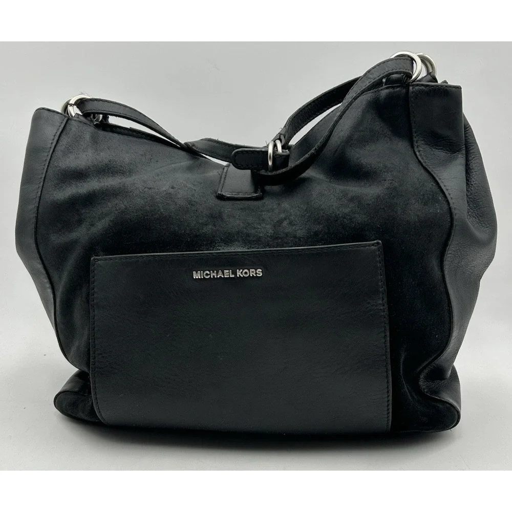 Michael Kors Quincy Large Shoulder Tote in Suede and Leather Black